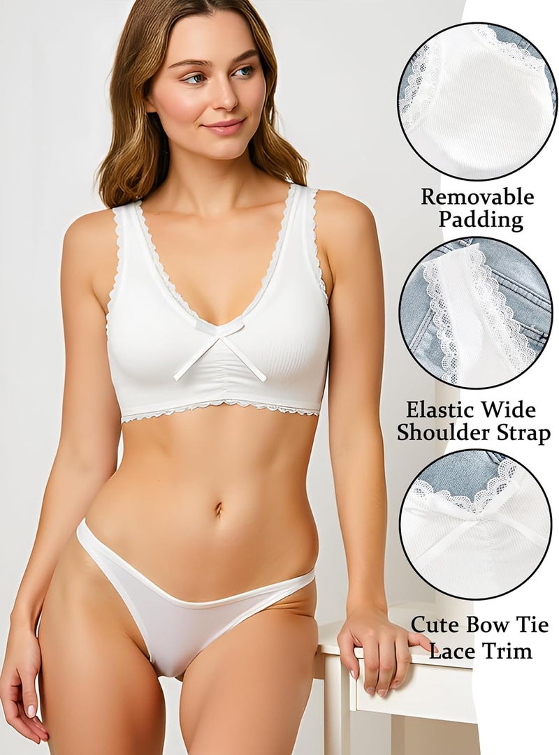 Banamic Store Tank Bras for Women Stretchy Lace Trim Bralettes with Removable Padding - Image 4